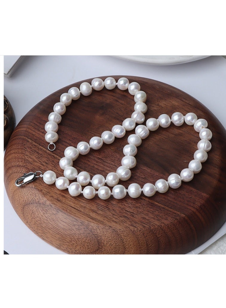 LATEEN Natural Pearl Necklace 8mm Natural Fresh Water Pearl Necklace Sterling Silver Buckle 9mm With Luxry Gift Box - Image 3